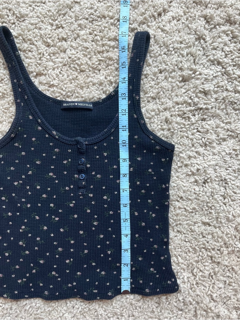 Brandy Melville Navy Tank Top with Cream Floral Pattern - Picture 7 of 7